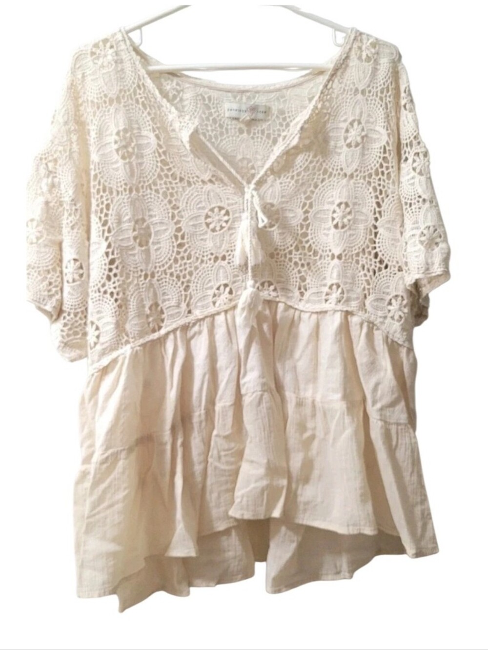 PENELOPE ROSE Ivory Floral Flow Crochet Pulllover Top Sz 1x